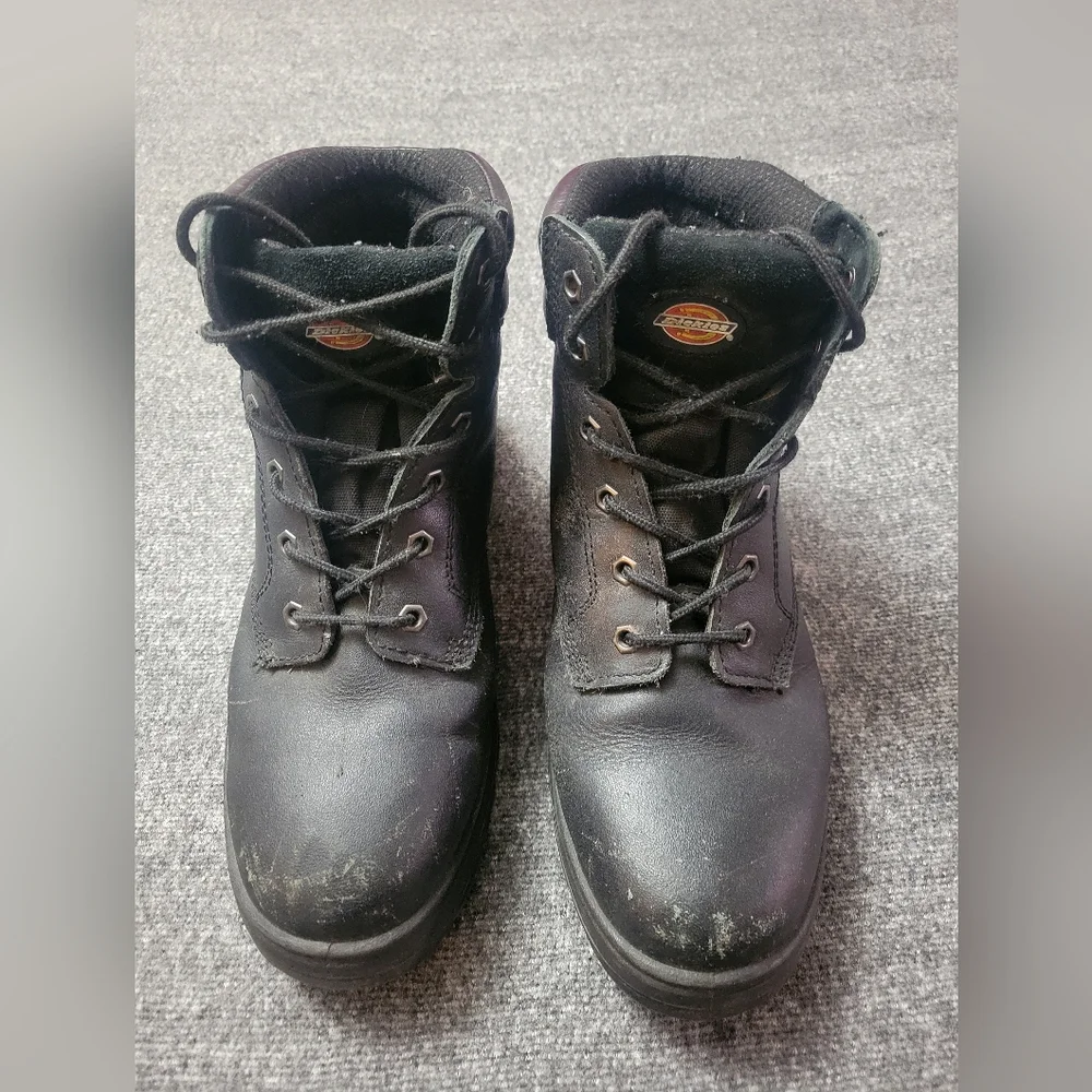 Dickies Leather Work Boots Mens 11 Black Lace Up Water Proof Workwear Fisherman